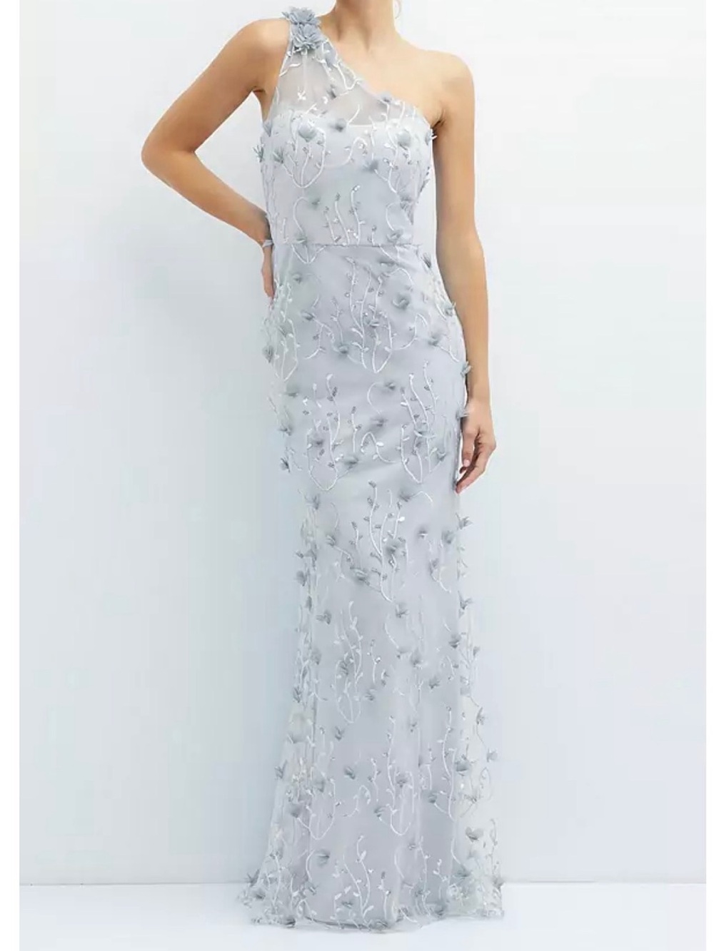 Dessy Collection Light Blue One-Shoulder 3D Floral Embroidery MAXI Large